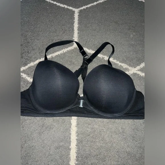 Cacique Front-Close Cotton Boost Plunge Black Bra Size 44C - Picture 3 of 8
